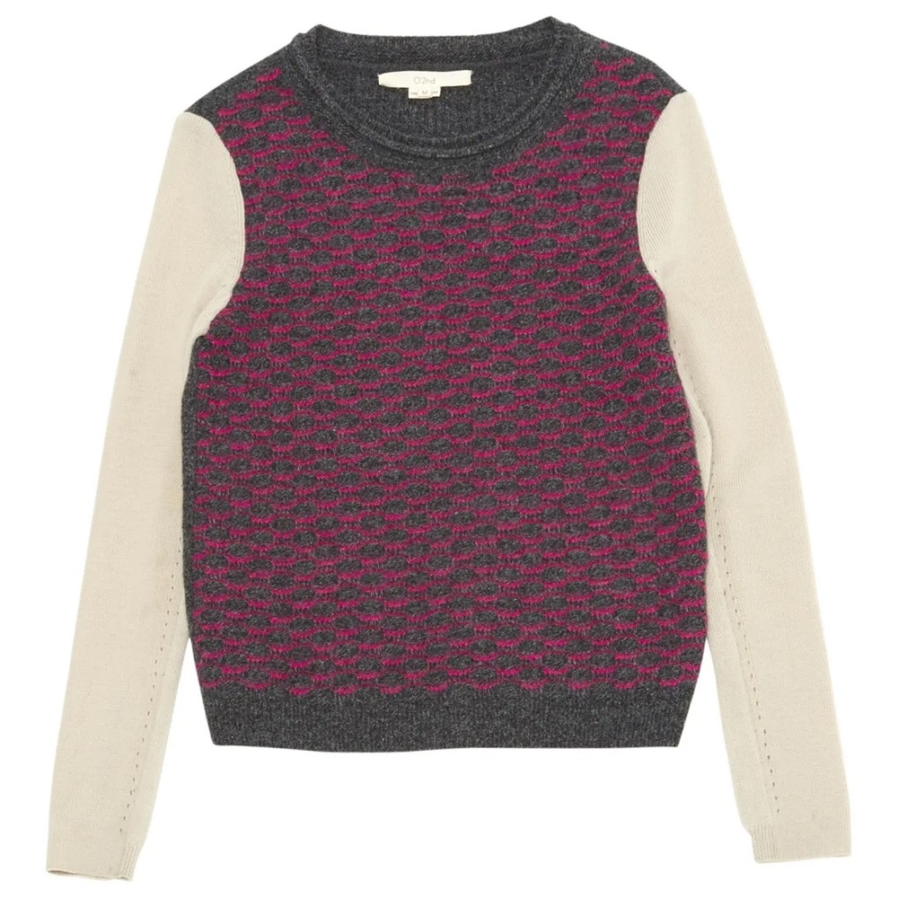 O'2nd Pink Gray Cream Crewneck Knit Jumper Sweater Large